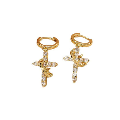 Rotating Crown Cross Crystal Ear Clip – product view 2