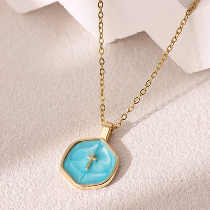 Irregular Round Cross Pendant Necklace – product view 8