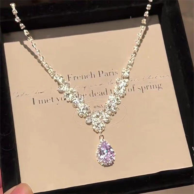 Crystal Water-drop Pendant with Collar Chain – product view 6
