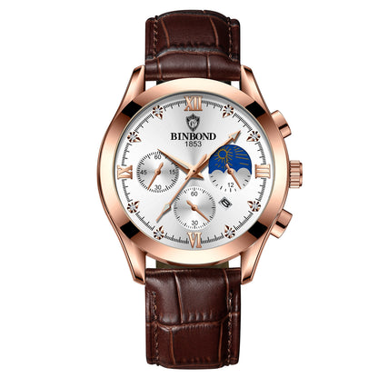 30m Waterproof Luminous Quartz Watch – Genuine Leather