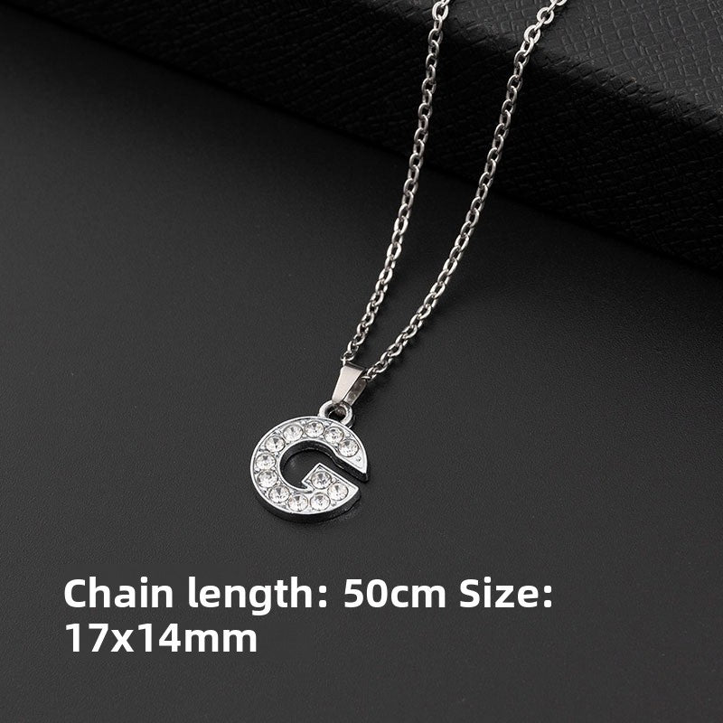 Stainless Steel Letter Necklace with Crystal Pendant – product view 12