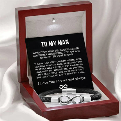 Engraved Leather & Steel Magnetic Bracelet – product view 8