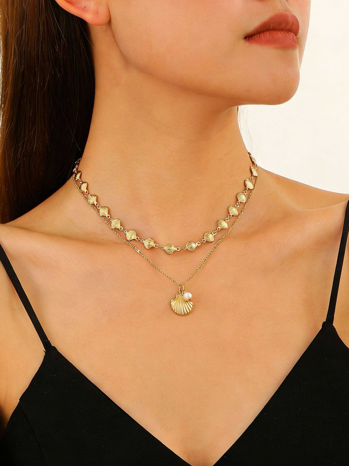 Layered Shell Pearl Starfish Pendant Bohemian Necklace – product view 3