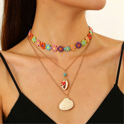 Layered Shell Pearl Starfish Pendant Bohemian Necklace – product view 32