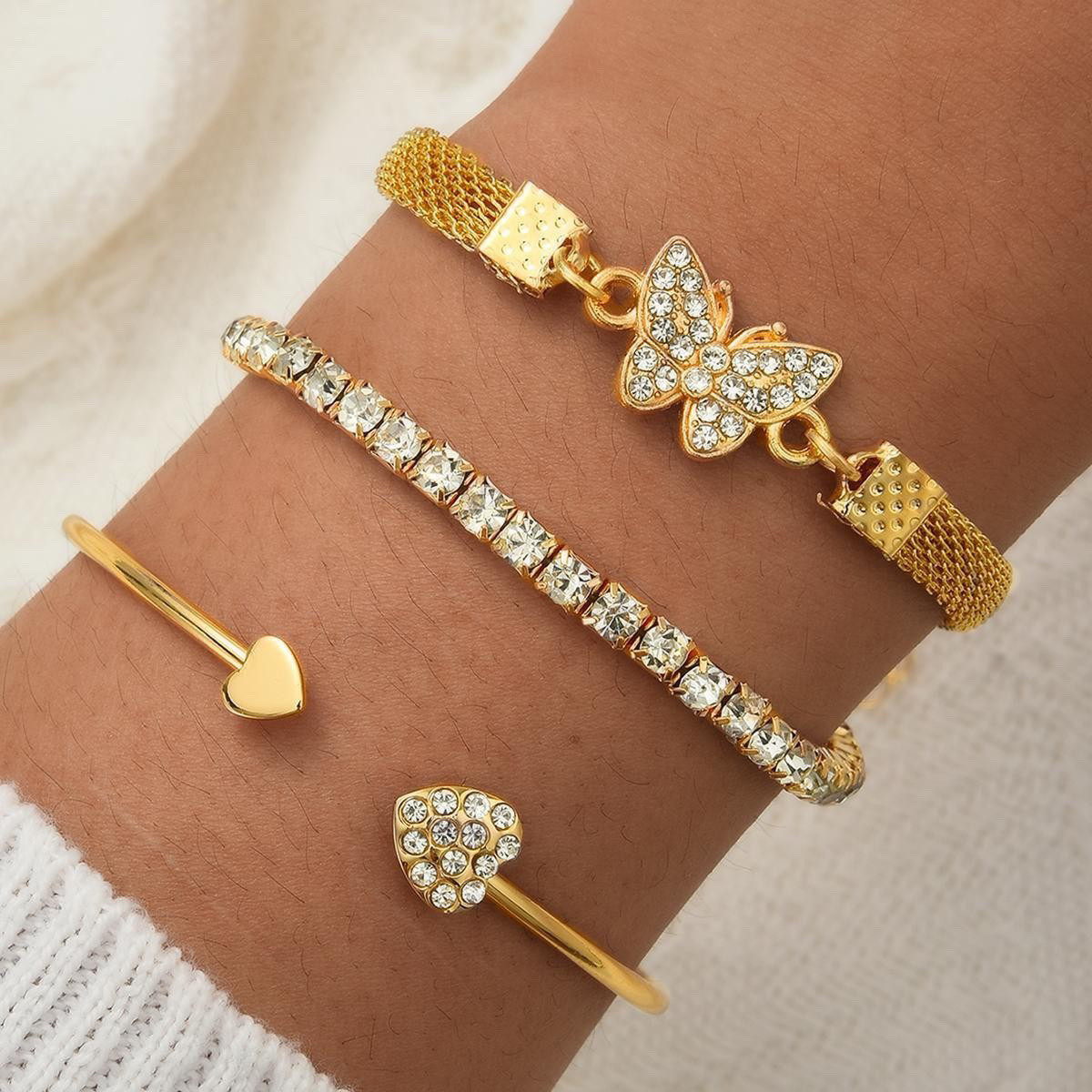 Crystal-accent Open Butterfly Bracelet Set – product view 5