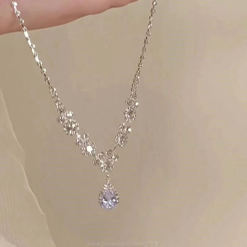 Crystal Water-drop Pendant with Collar Chain – product view 8