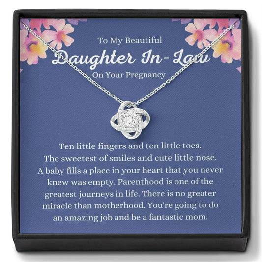 Crystal knot necklace presented with a Daughter-in-Law message card