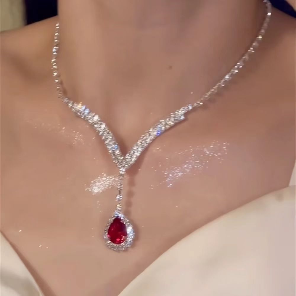 Crystal Water-drop Pendant with Collar Chain – product view 20