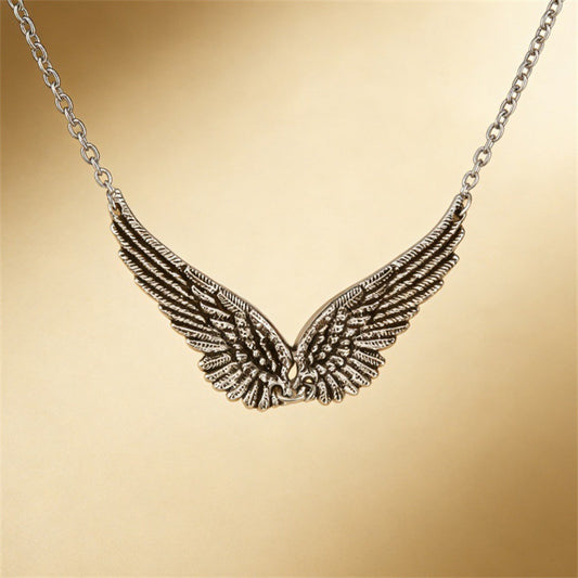 Bronze-tone double angel wing pendant necklace