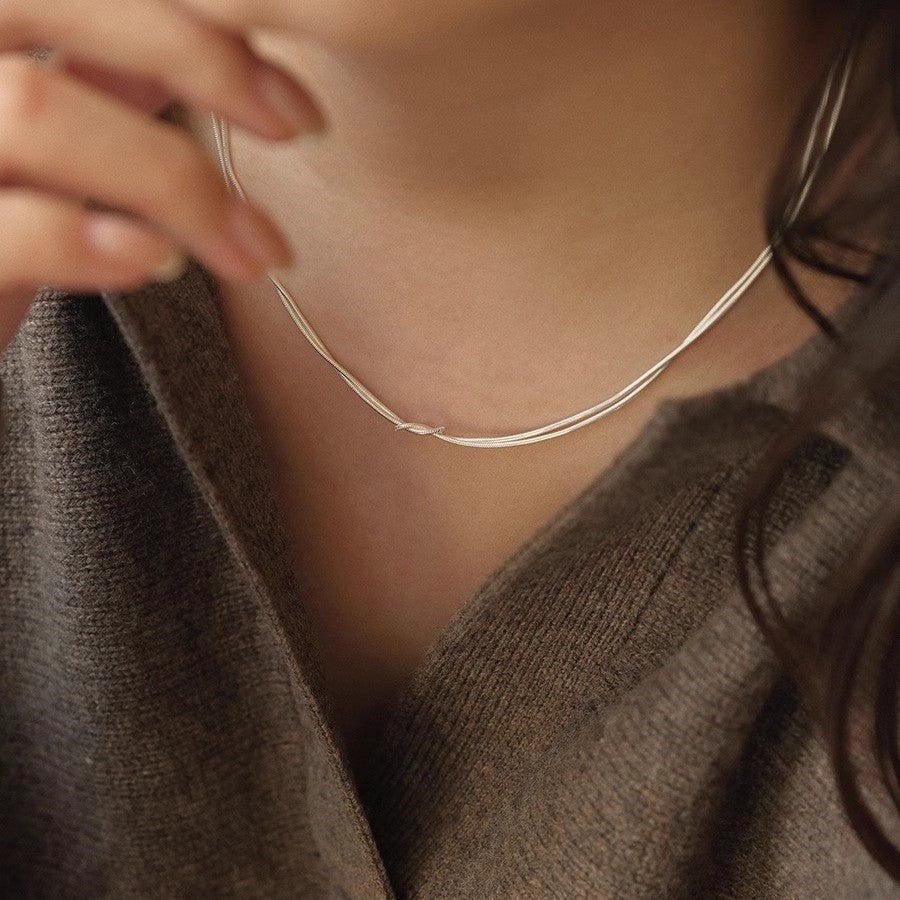 Double Layer Knotted Snake Bone Chain Necklace – product view 3