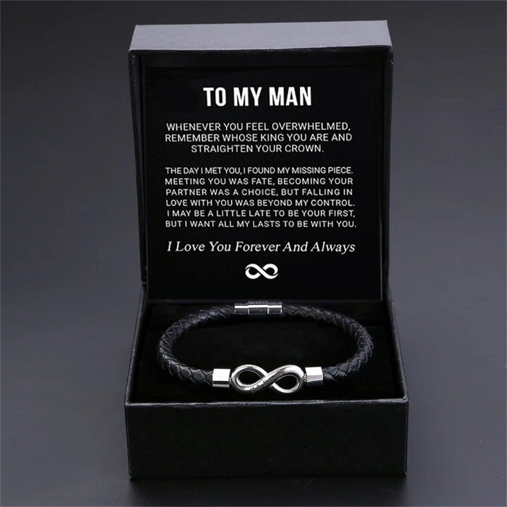 Engraved Leather & Steel Magnetic Bracelet – product view 9
