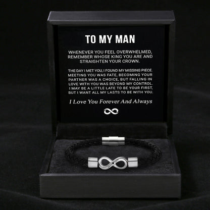 Engraved Leather & Steel Magnetic Bracelet – product view 11