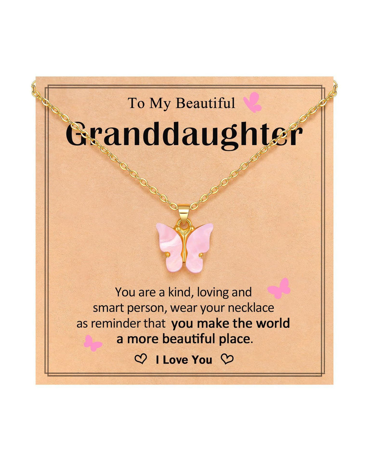 Pink Butterfly Stainless Steel Necklace – product view 7