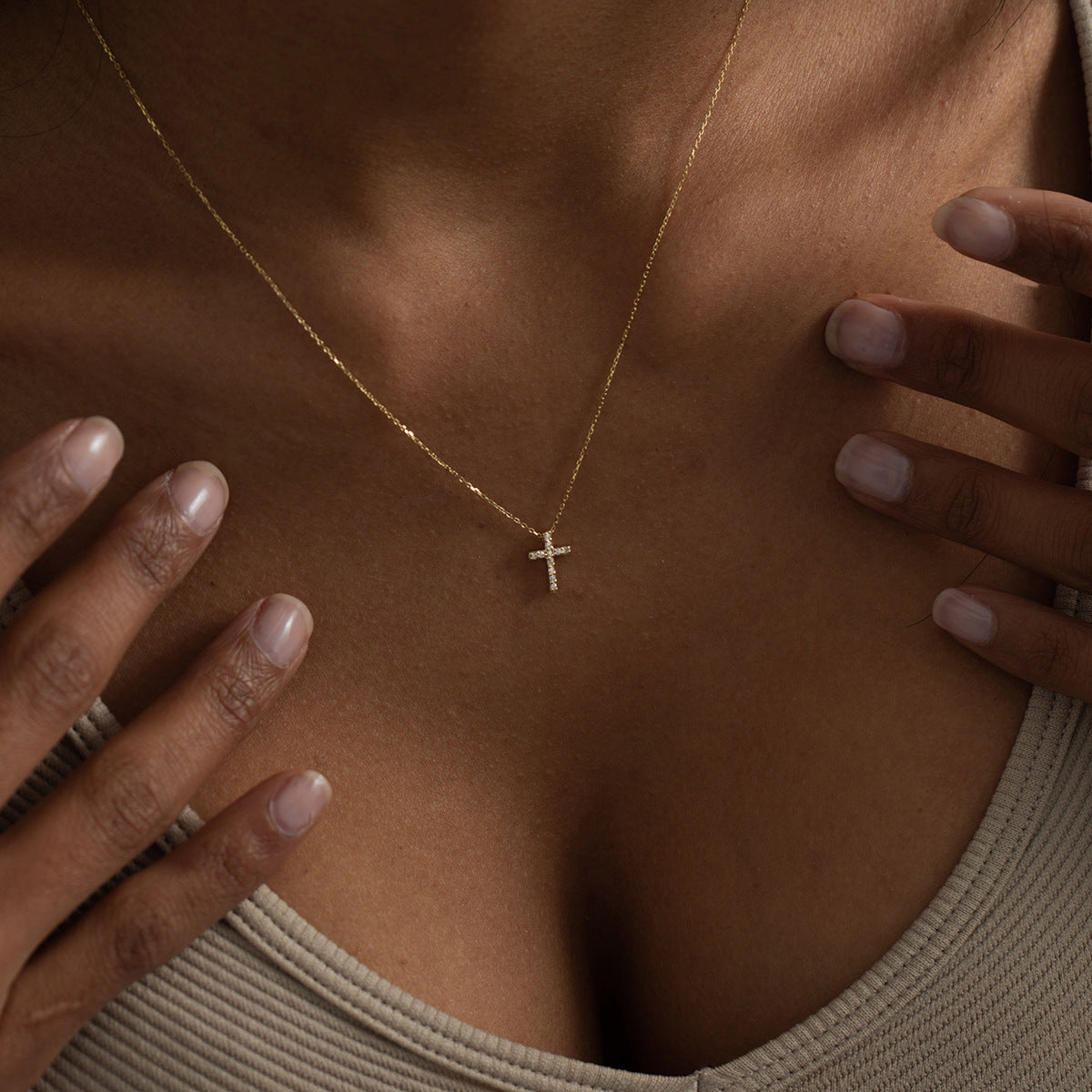 Gold-tone Cross Necklace Women's Collarbone Chain – product view 3