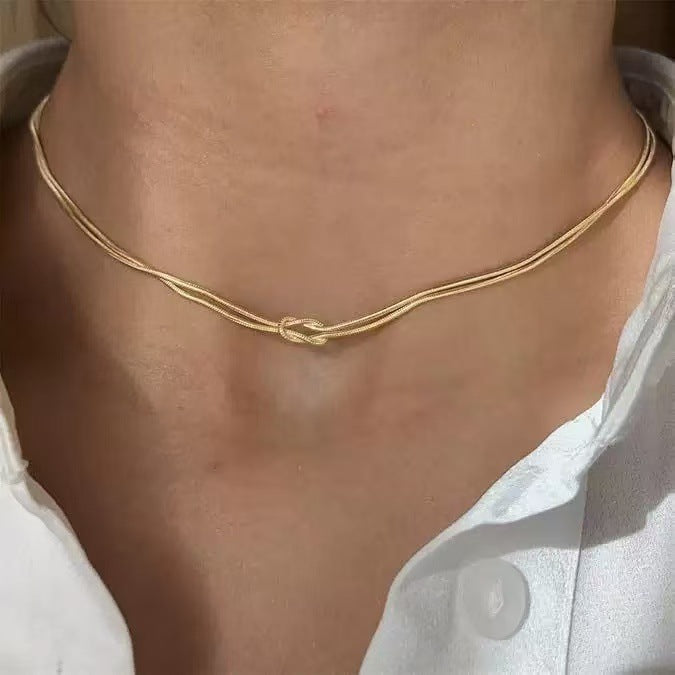 Double Layer Knotted Snake Bone Chain Necklace – product view 7