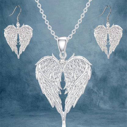 Angel Wing Heart Shape Necklace and Earrings Set – product view 1