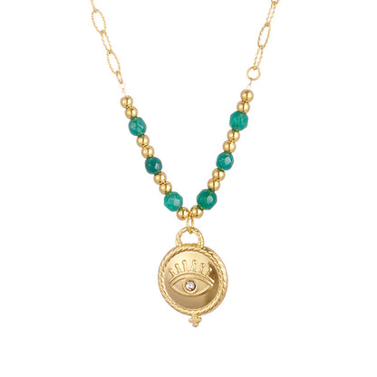 Bohemian Beaded Necklace Stainless Steel Round Colored Crystal – product view 4
