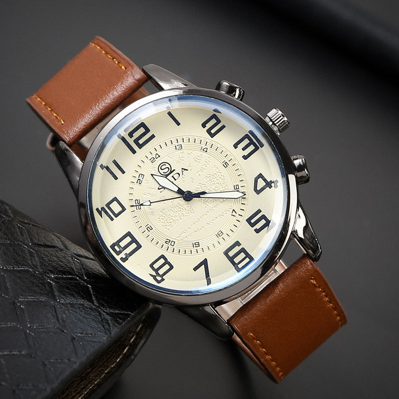 Men's Retro Leather-Strap Quartz Watch – product view 1