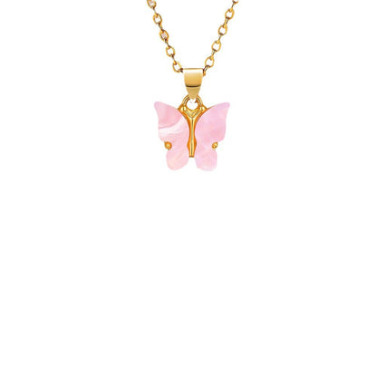 Pink Butterfly Stainless Steel Necklace – product view 5