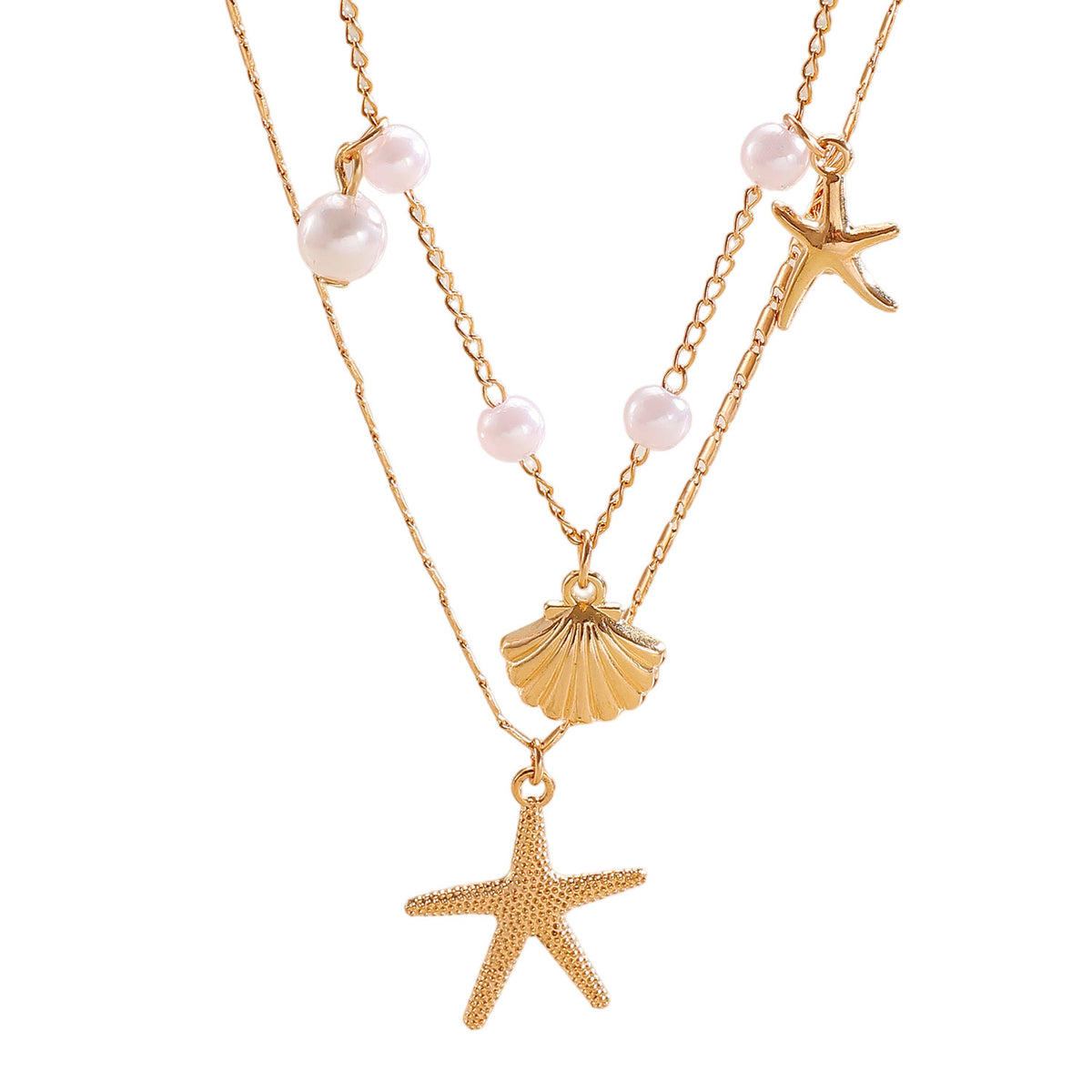 Shell & Imitation Pearl Layered Necklace – product view 3