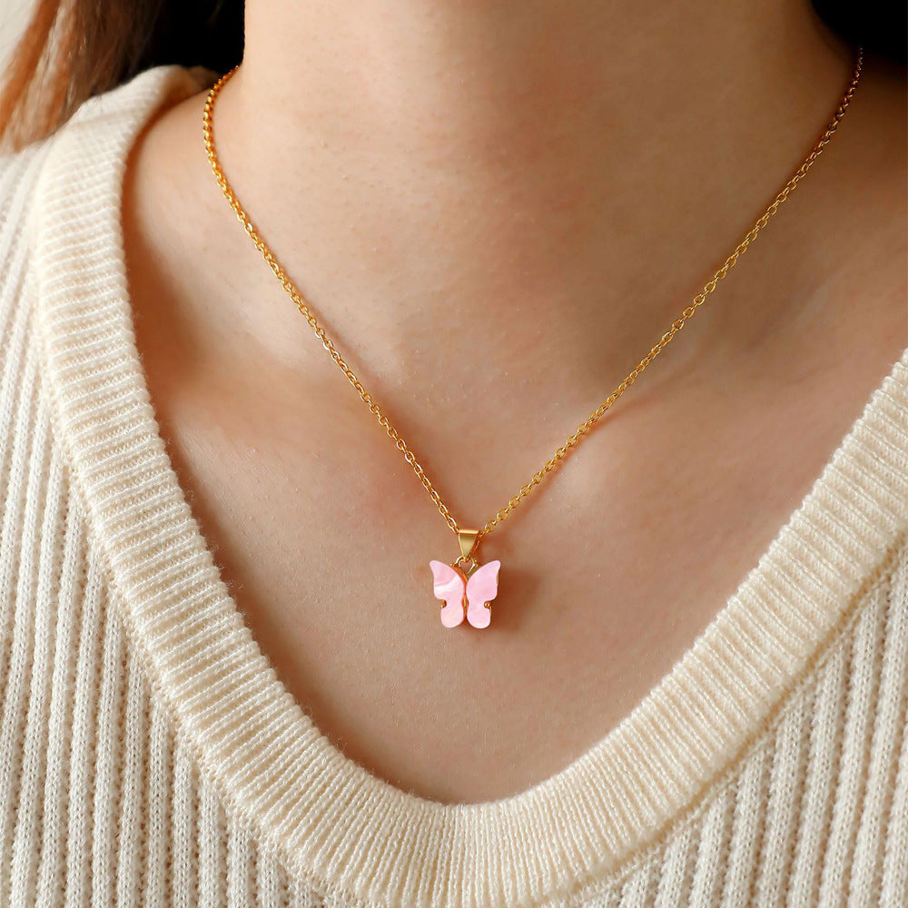 Pink Butterfly Stainless Steel Necklace – product view 2