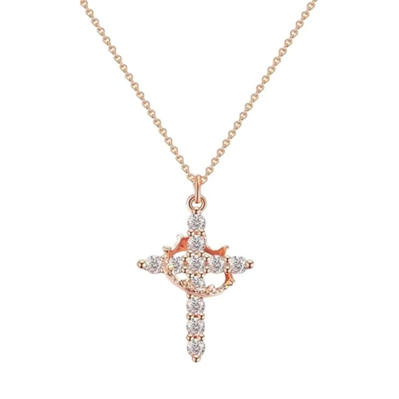 Women's Rotating Cross Crown Pendant Necklace – product view 8