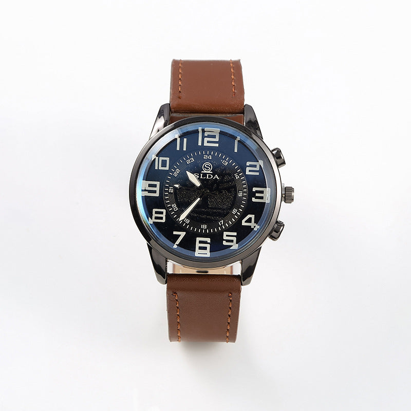 Men's Retro Leather-Strap Quartz Watch – product view 9