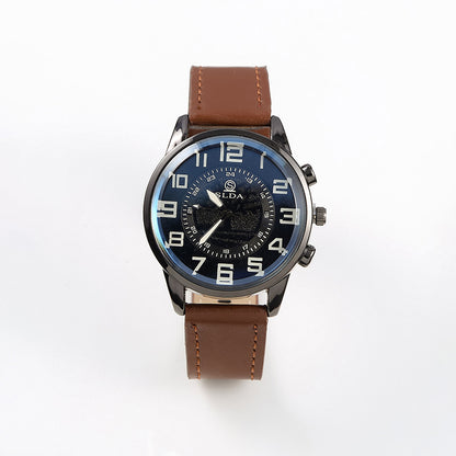 Men's Retro Leather-Strap Quartz Watch – product view 9