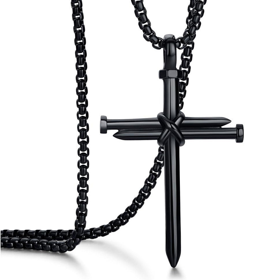 Retro Cross Titanium Steel Necklace – product view 2