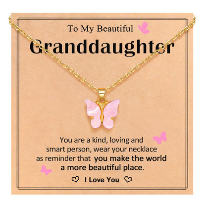 Pink Butterfly Stainless Steel Necklace – product view 3
