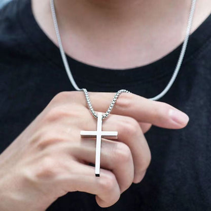 Geometric Cross Titanium Steel Necklace – product view 5