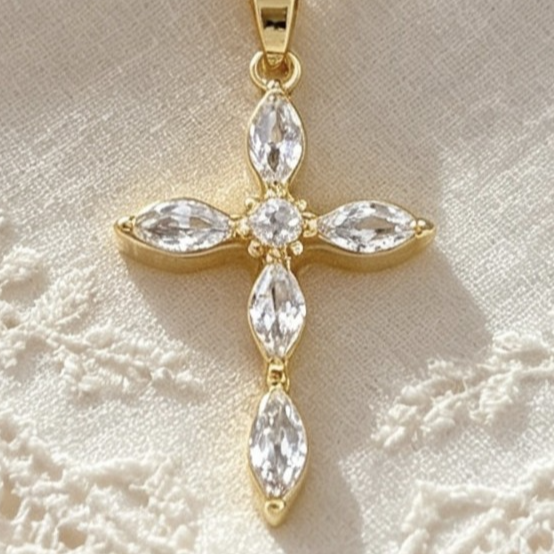 Crystal-Accent Titanium Steel Cross Necklace – product view 9