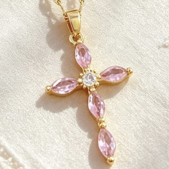 Crystal-Accent Titanium Steel Cross Necklace – product view 11