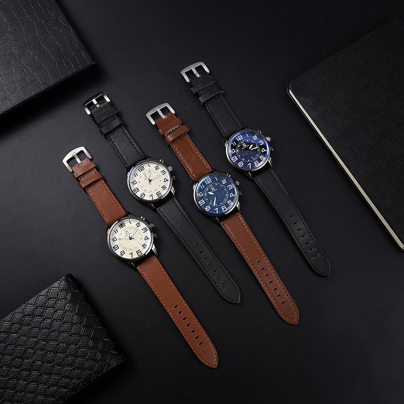 Men's Retro Leather-Strap Quartz Watch – product view 3